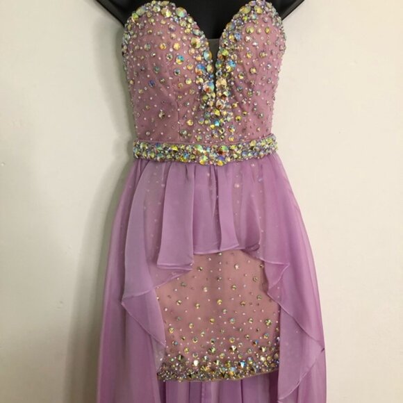 GIGI Beaded Lavender Peplum High Low Gown - Size 2 - NWT - Picture 3 of 11